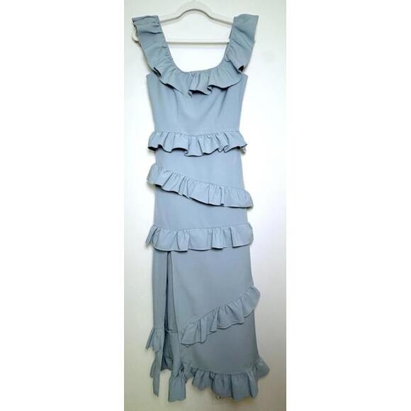 Show Me Your Mumu - Greta Tiered Ruffle Maxi Dress NWT - Dusty Blue - Size XS - Picture 3 of 7
